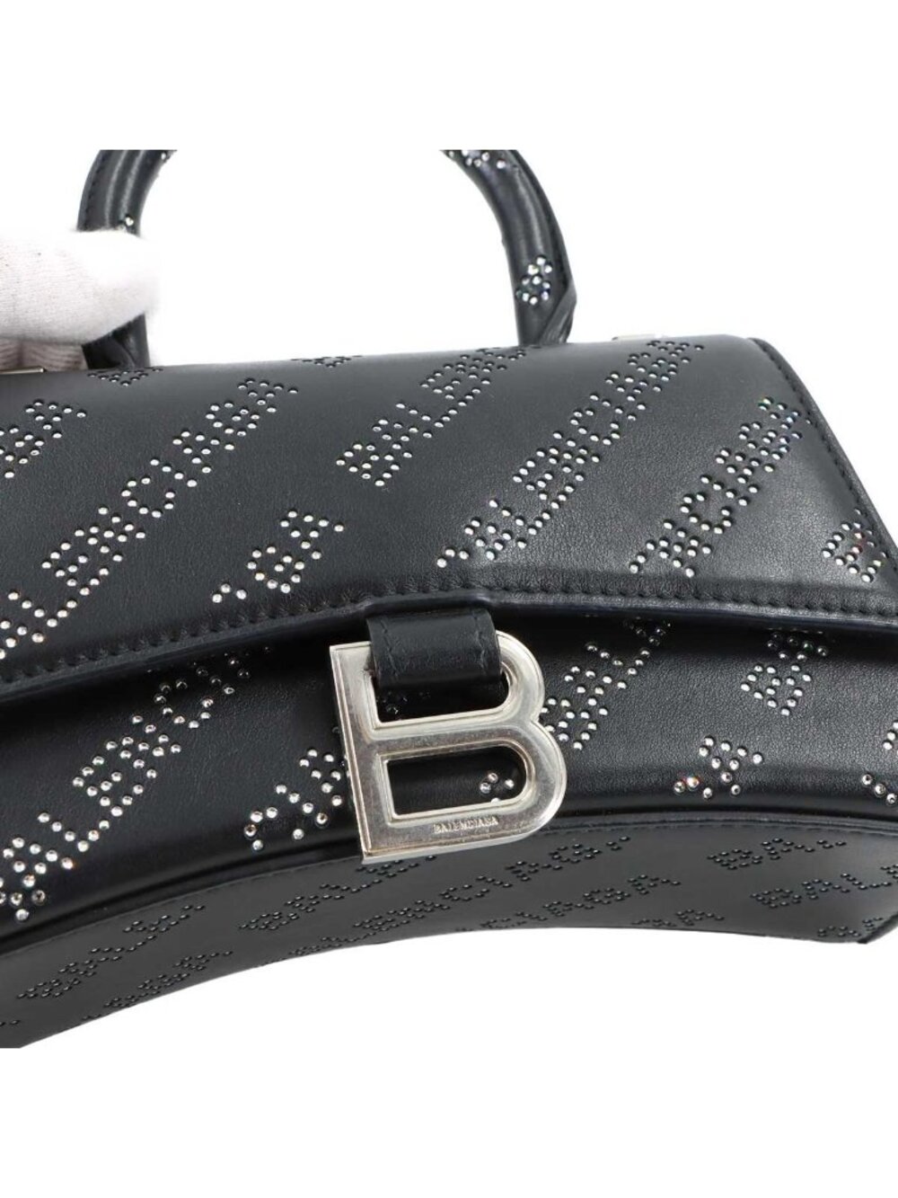 Balenciaga Hourglass XS 2-Way Bag Leather Rhinestone Black - Picture 9 of 10